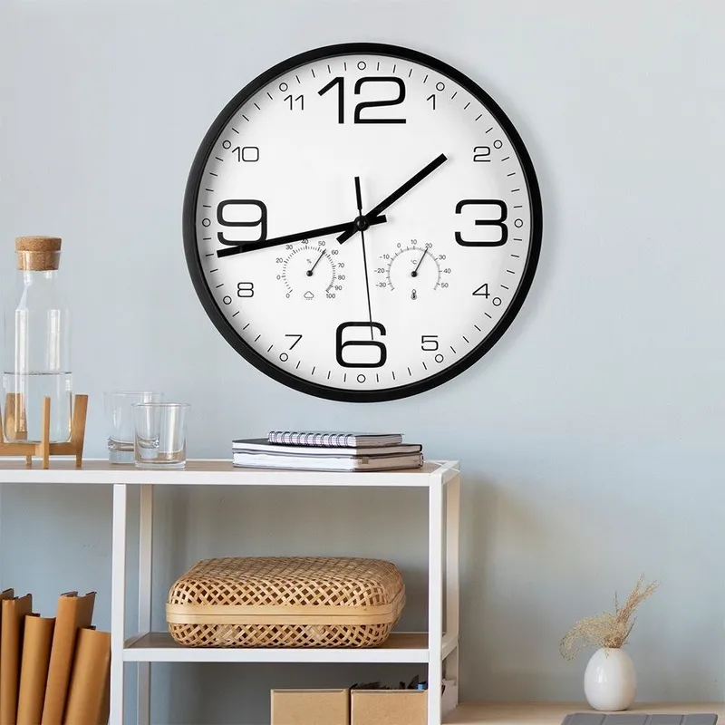 Zegar Ścienny Z Termometrem Higrometrem Na Ścianę 30 cm MEBLIVA - Biały