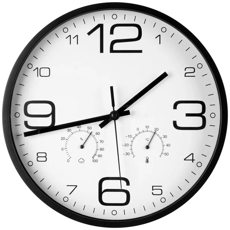 Zegar Ścienny Z Termometrem Higrometrem Na Ścianę 30 cm MEBLIVA - Biały