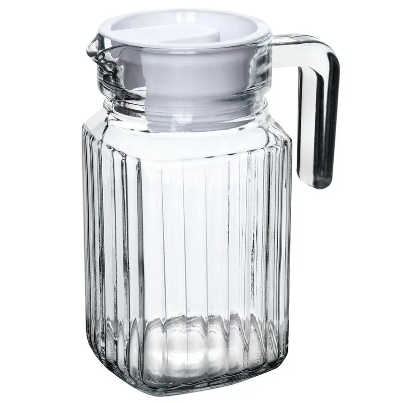 Dzbanek Szklany Z Pokrywką 650 ml Ryflowany Kompaktowy Do Napojów MEBLIVA