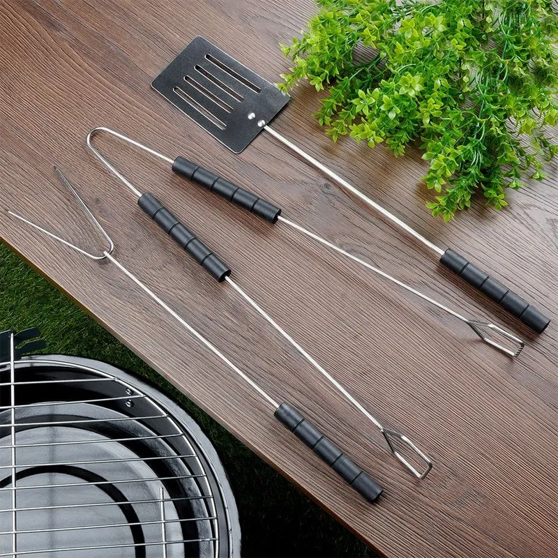 Zestaw Przyborów Do Grilla 3 el. BBQ Stal Chromowana Długość 38 cm GARDIVA
