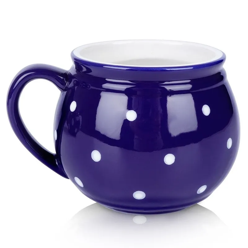 Kubek Ceramiczny W Grochy 200 ml Łatwy W Czyszczeniu MEBLIVA - Niebieski