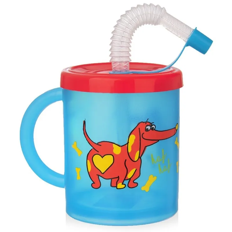 Kubek Dla Dziecka Ze Słomką Pies 260 ml Pokrywka Wygodny BPA Free MEBLIVA
