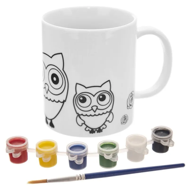 Kubek Do Malowania Z Farbkami Porcelanowy Sowy Dla Dzieci 330 ml MEBLIVA