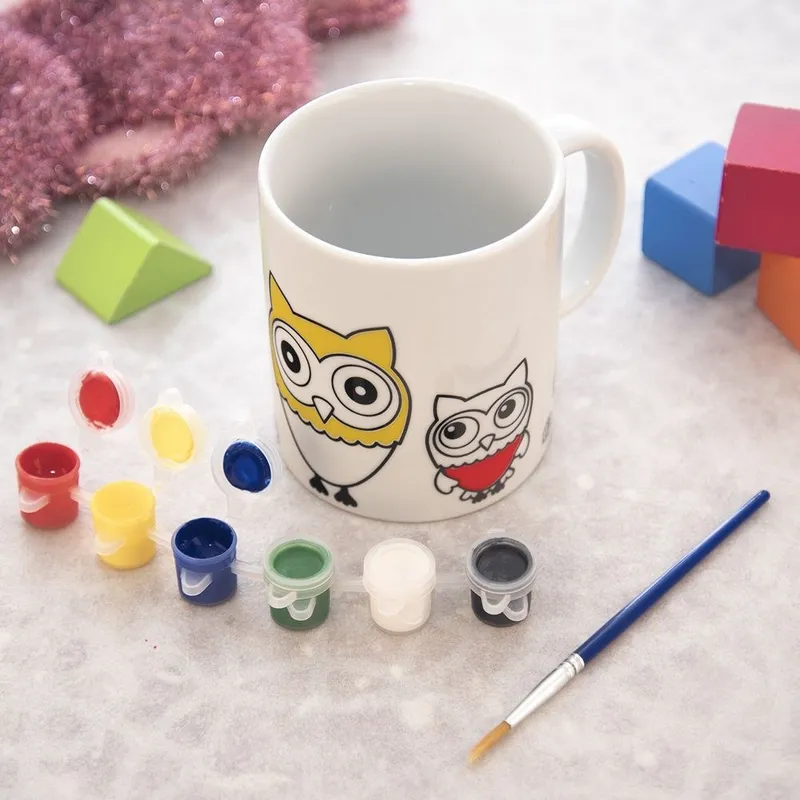 Kubek Do Malowania Z Farbkami Porcelanowy Sowy Dla Dzieci 330 ml MEBLIVA