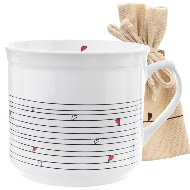 Kubek Z Woreczkiem Na Herbatę Zioła Ceramiczny Serce 700 ml MEBLIVA - Biały