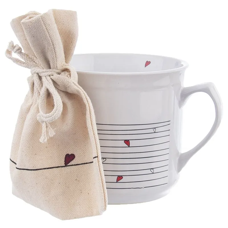 Kubek Z Woreczkiem Na Herbatę Zioła Ceramiczny Serce 700 ml MEBLIVA - Biały