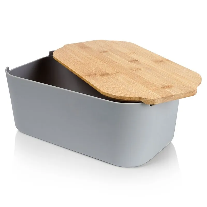Chlebak Na Pieczywo Chleb Z Deską Bambusową 33 x 18,5 x 12 MEBLIVA - Szary