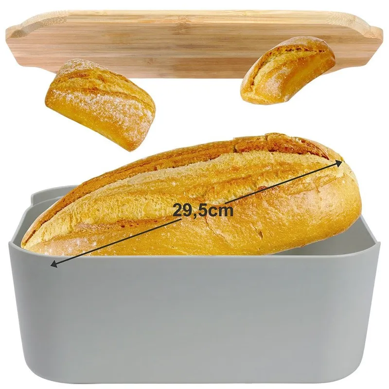 Chlebak Na Pieczywo Chleb Z Deską Bambusową 33 x 18,5 x 12 MEBLIVA - Szary