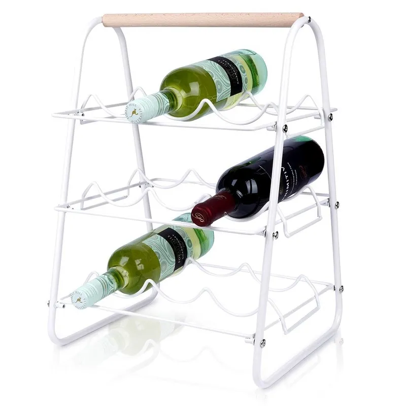 Stojak Na Wino Dekoracyjny Metalowy 9 Butelek HOUSEWARE MEBLIVA - Biały
