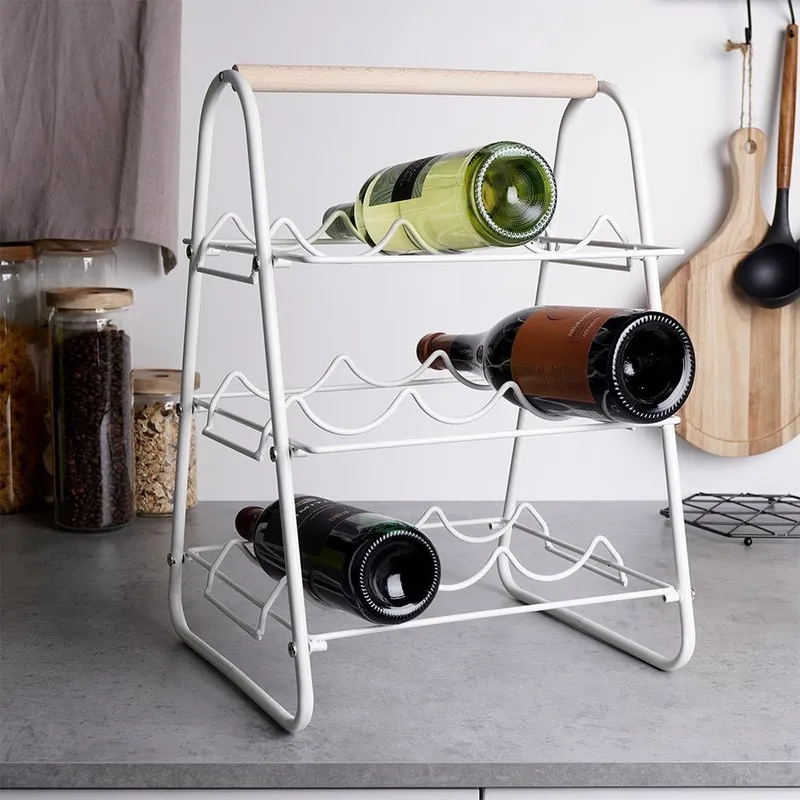 Stojak Na Wino Dekoracyjny Metalowy 9 Butelek HOUSEWARE MEBLIVA - Biały