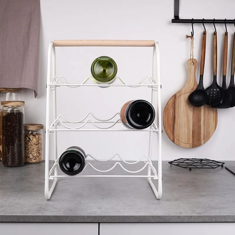 Stojak Na Wino Dekoracyjny Metalowy 9 Butelek HOUSEWARE MEBLIVA - Biały