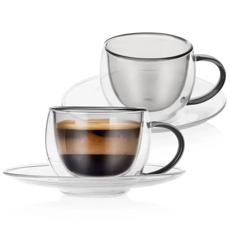 Filiżanki Termiczne Ze Spodkiem Z Podwójną Ścianką Do Kawy Espresso MEBLIVA