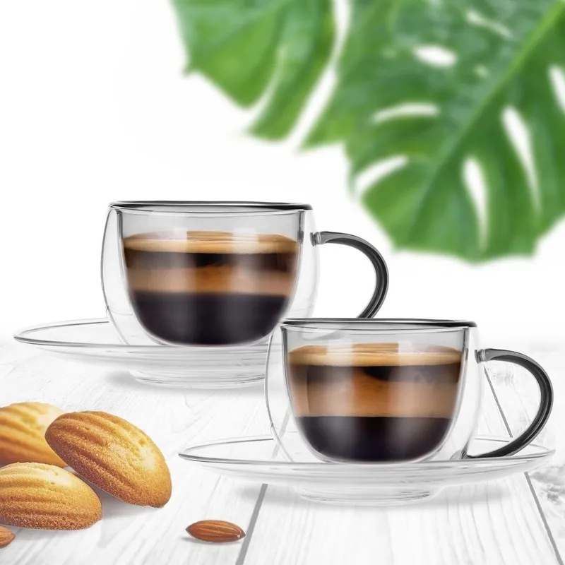Filiżanki Termiczne Ze Spodkiem Z Podwójną Ścianką Do Kawy Espresso MEBLIVA