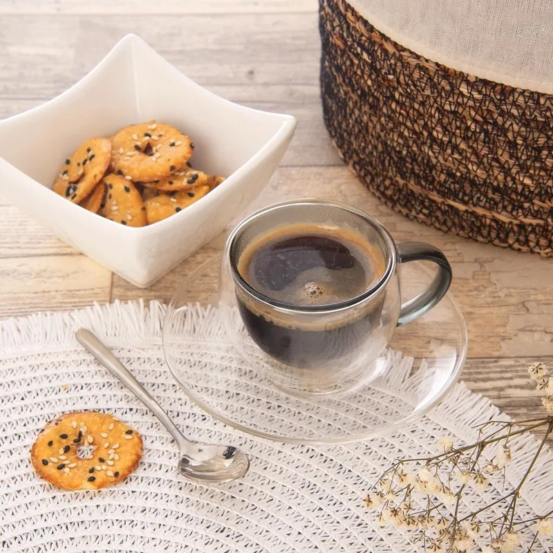 Filiżanki Termiczne Ze Spodkiem Z Podwójną Ścianką Do Kawy Espresso MEBLIVA