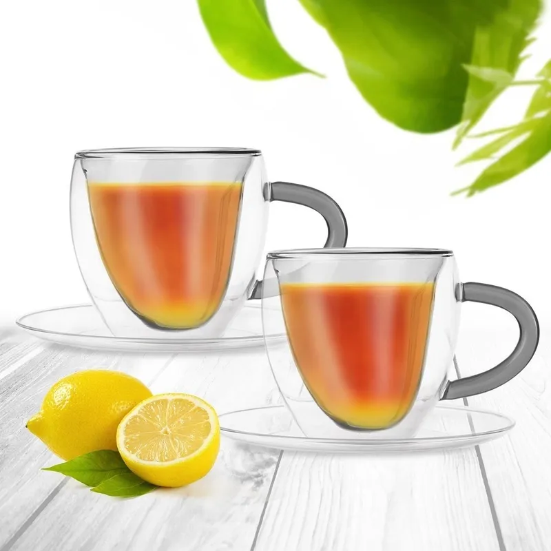 Filiżanki Termiczne DOUBLE 160 ml Borokrzemowe Z Uchwytem 2 szt. MEBLIVA
