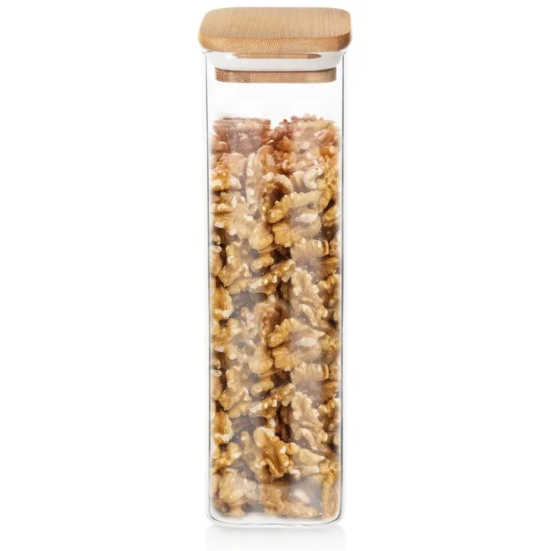 Pojemnik Szklany Kwadratowy Sypkie 600 ml Z Uszczelką 21 x 6 cm MEBLIVA