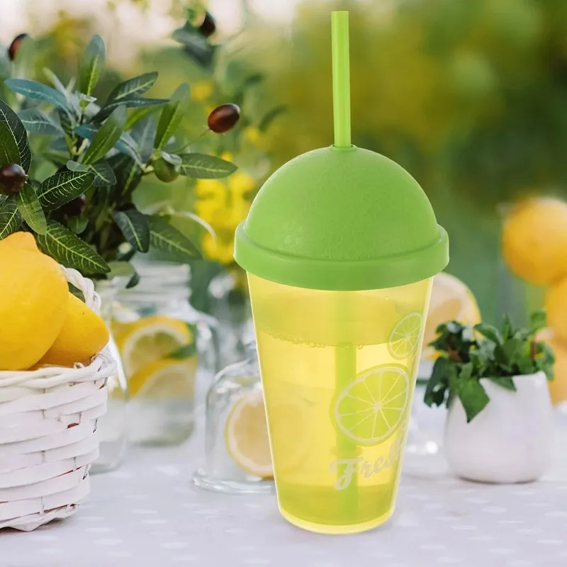 Kubek Z Pokrywką I Słomką 450 ml Nietłukący Do Napojów MEBLIVA - Zielony