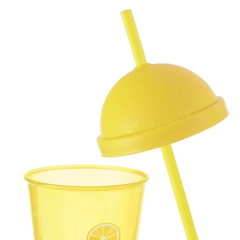 Kubek Z Pokrywką I Słomką 450 ml Nietłukący Do Napojów MEBLIVA - Żółty