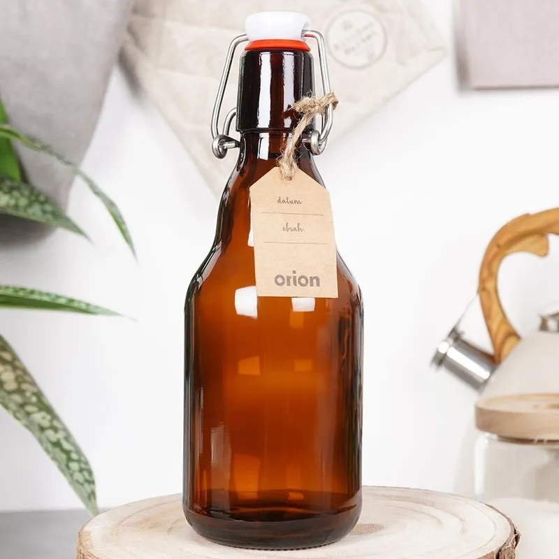 Butelka Szklana Z Klipsem 340 ml Ciemne Szkło Retro Na Nalewki MEBLIVA