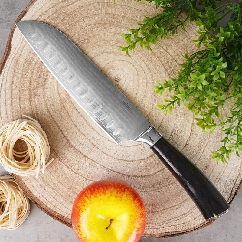 Nóż Santoku 31 cm Stal Damasceńska Drewniany Uchwyt Solidny Trwały MEBLIVA