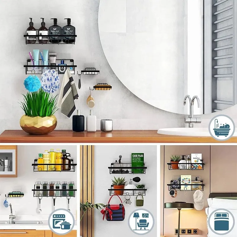 Zestaw Półka Łazienkowa Pod Prysznic Metalowa Wisząca Loft 4 szt. MEBLIVA
