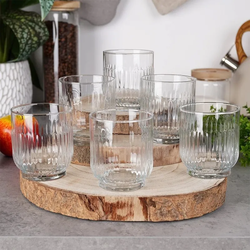 Szklanki Zestaw 6 szt. 300 ml Do Whisky Zdobione Do Zmywarki MEBLIVA