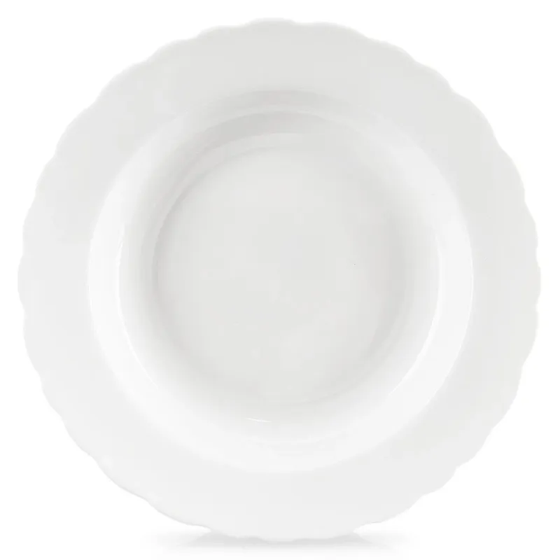 Talerz Obiadowy Głęboki Porcelanowy MONA 350 ml 24 cm Falowany Rant MEBLIVA