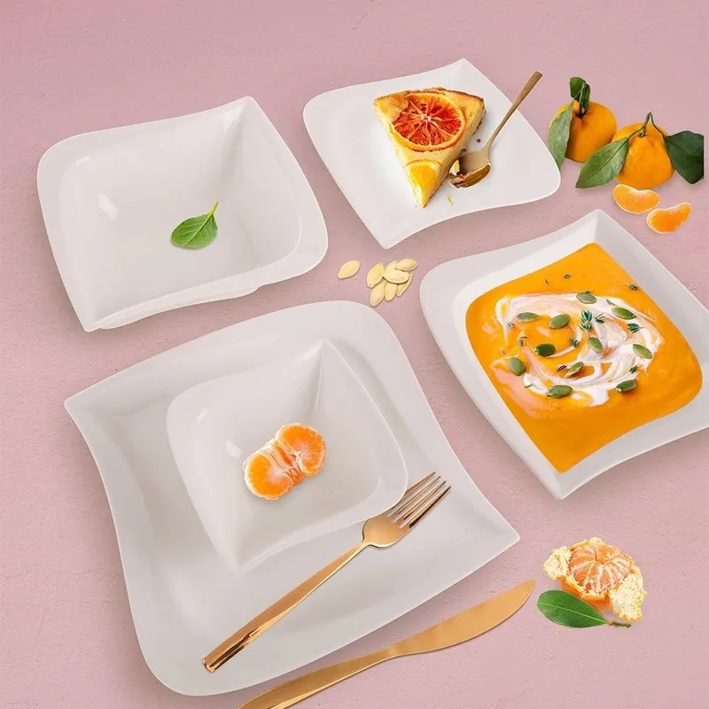 Talerz Obiadowy Płytki Porcelanowy Dekoracyjny Ozdobny 25 x 25 cm MEBLIVA
