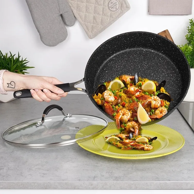Patelnia Granitowa Z Pokrywką 28 cm Stoner Indukcja Piekarnik MEBLIVA