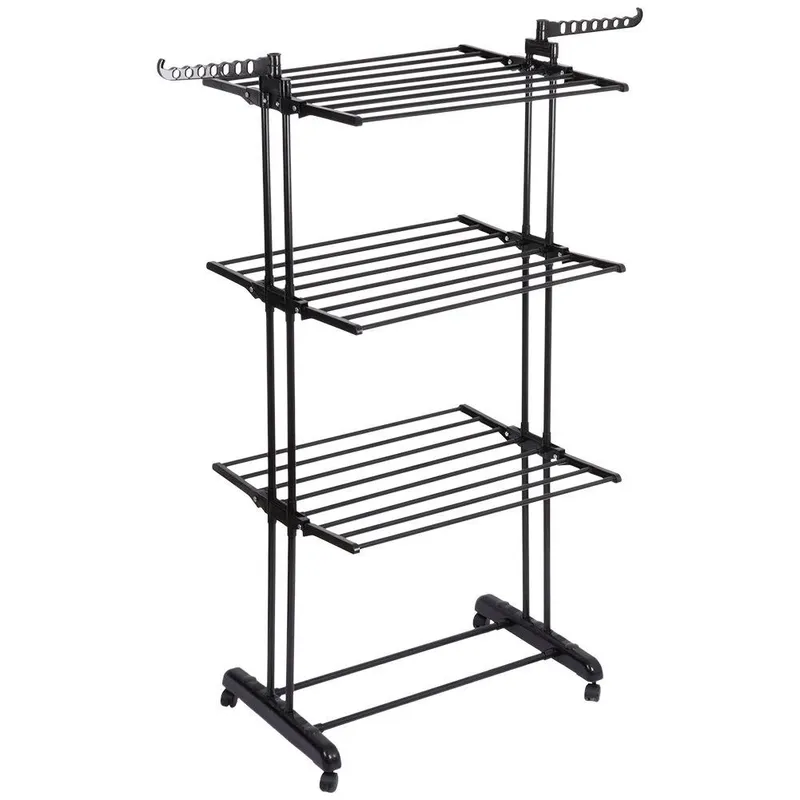 Suszarka Na Pranie Metalowa Pionowa Na Kółkach 125x170 cm MEBLIVA - Czarna
