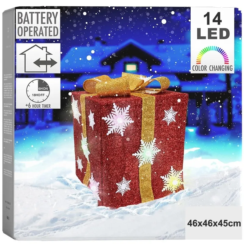 Prezent Świecący Świąteczny LED Timer Dekoracja 46 cm MEBLIVA - Czerwony