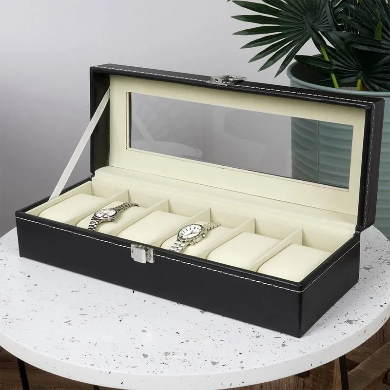 Pudełko Szkatułka Na Zegarki Etui 6 Miejsc 305 x 11 x 8 cm MEBLIVA - Czarne
