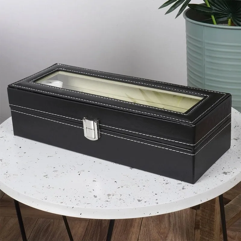 Pudełko Szkatułka Na Zegarki Etui 6 Miejsc 305 x 11 x 8 cm MEBLIVA - Czarne