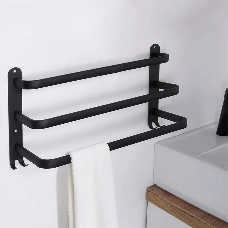 Wieszak Na Ręczniki Łazienkowy Ścienny Aluminiowy 40x15x23 MEBLIVA - Czarny