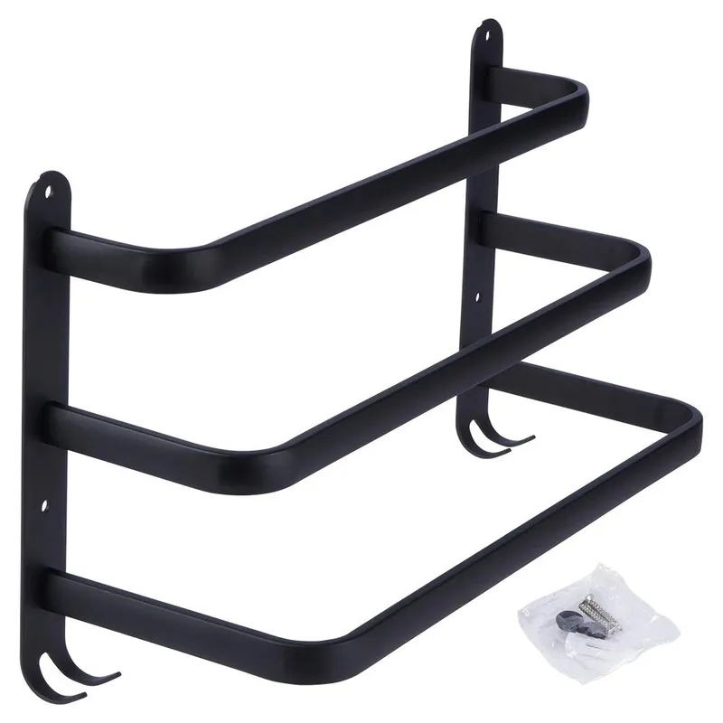 Wieszak Na Ręczniki Łazienkowy Ścienny Aluminiowy 40x15x23 MEBLIVA - Czarny