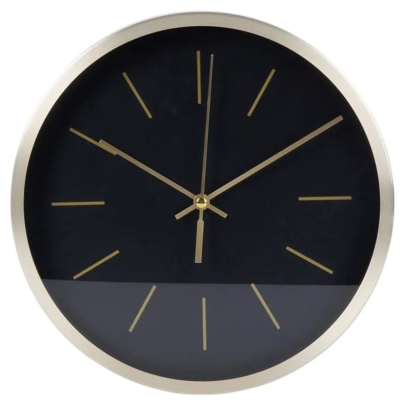 Zegar Ścienny 25 cm Okrągły Czarny Złota Rama Aluminium Cichy MEBLIVA
