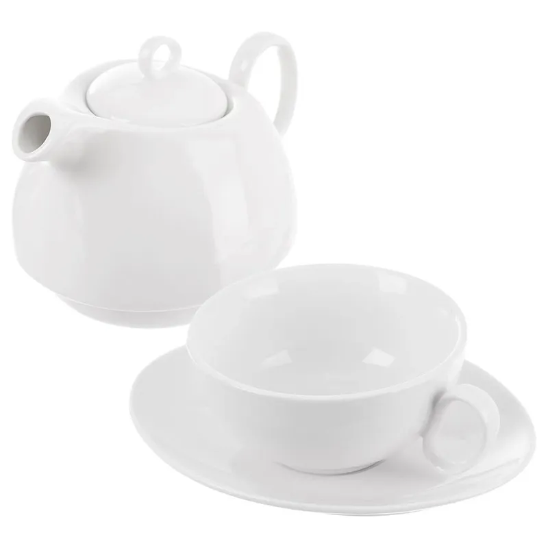 Dzbanek Z Filiżanką Do Herbaty Ziół Naparów Porcelanowy 3 MEBLIVA - Biały