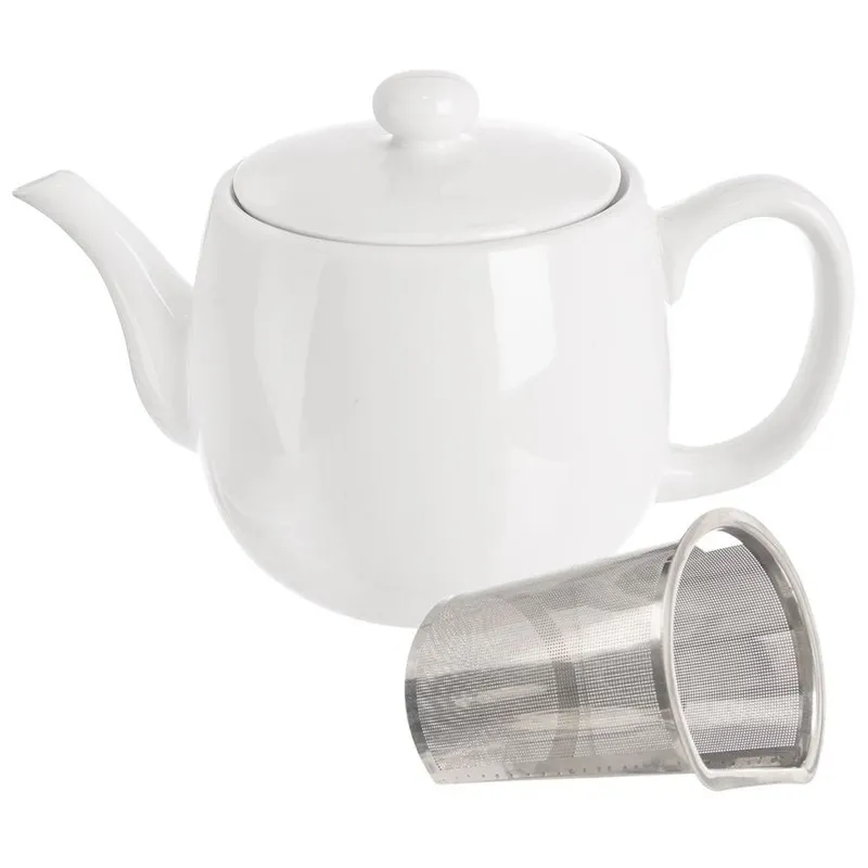 Dzbanek Z Zaparzaczem Do Herbaty Porcelanowy Mona 700 ml MEBLIVA - Biały