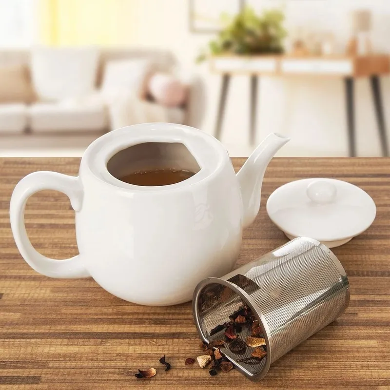 Dzbanek Z Zaparzaczem Do Herbaty Porcelanowy Mona 700 ml MEBLIVA - Biały