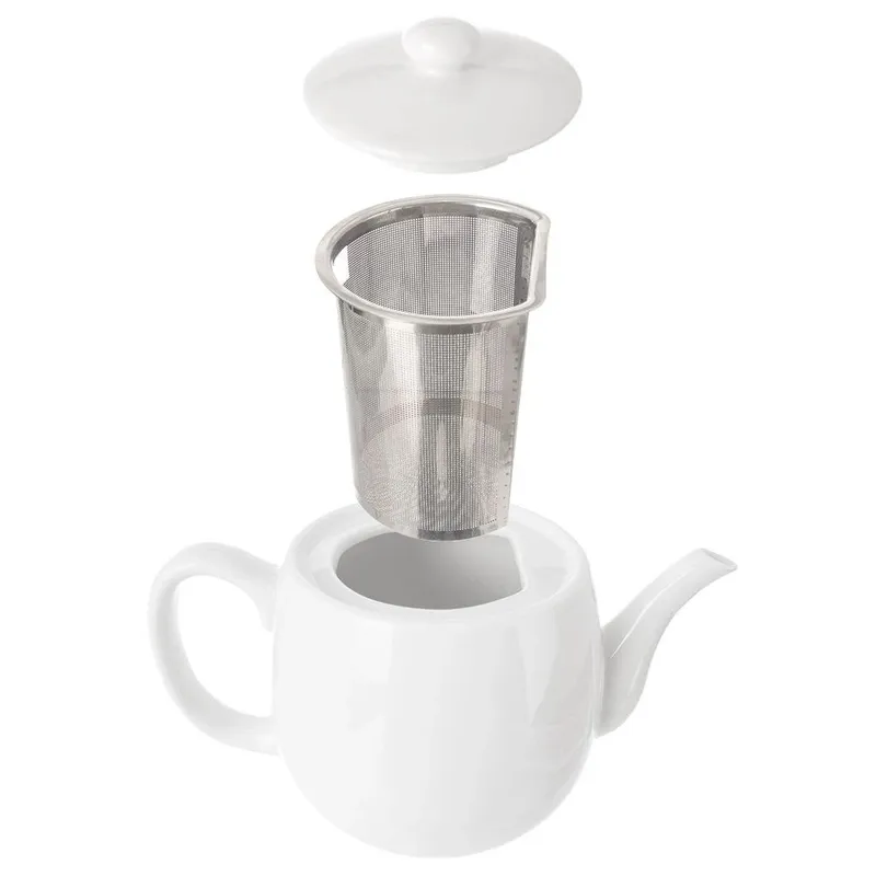 Dzbanek Z Zaparzaczem Do Herbaty Porcelanowy Mona 700 ml MEBLIVA - Biały