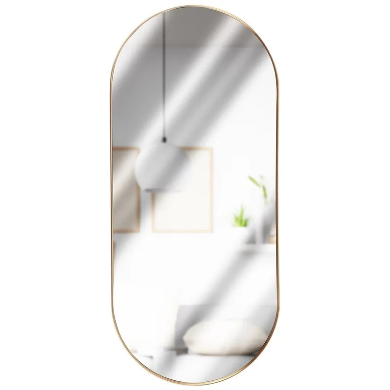 Lustro Ścienne Owalne Rama 72 x 32 cm Pionowo Poziomo MEBLIVA - Złota