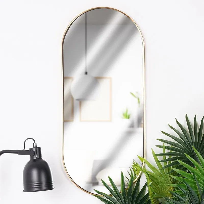 Lustro Ścienne Owalne Rama 72 x 32 cm Pionowo Poziomo MEBLIVA - Złota