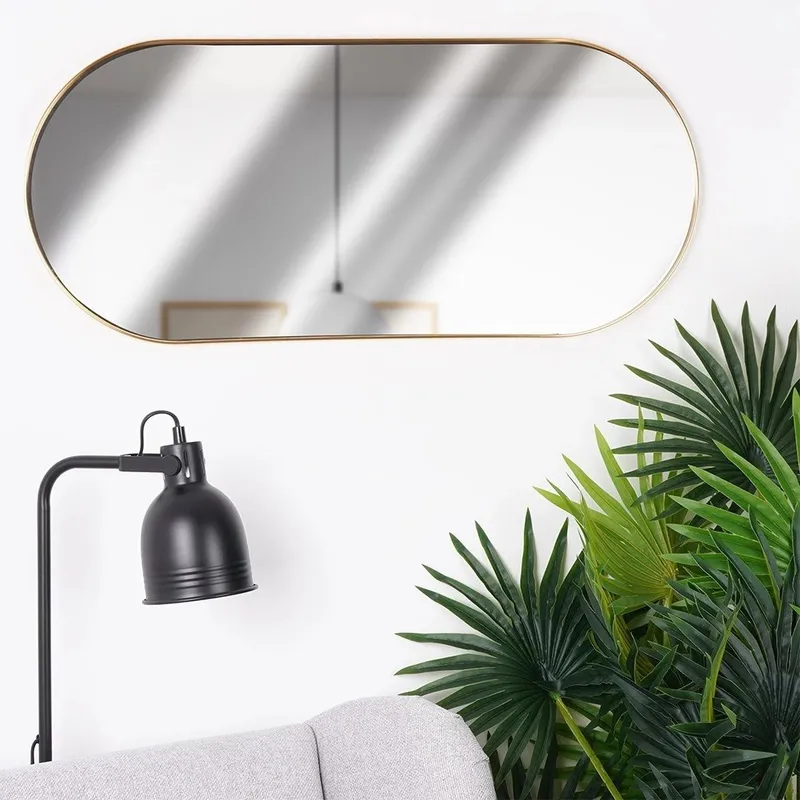 Lustro Ścienne Owalne Rama 72 x 32 cm Pionowo Poziomo MEBLIVA - Złota