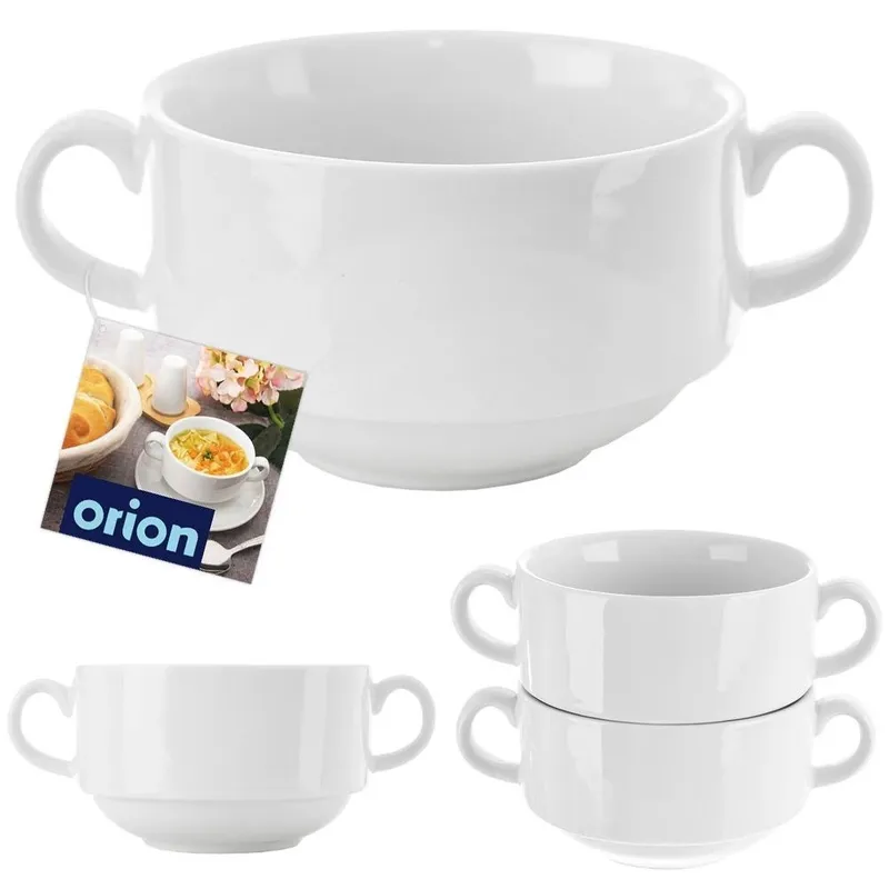 Bulionówka MONA 290 ml Porcelana Z Uchwytami Do Zmywarki MEBLIVA