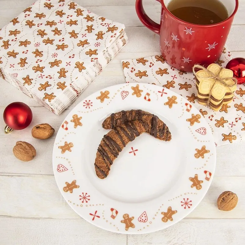 Talerz Deserowy Porcelanowy Świąteczny 20 cm Dekor Piernik MEBLIVA