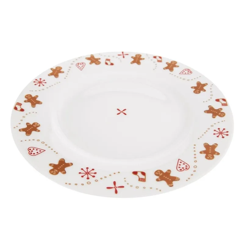 Talerz Deserowy Porcelanowy Świąteczny 20 cm Dekor Piernik MEBLIVA
