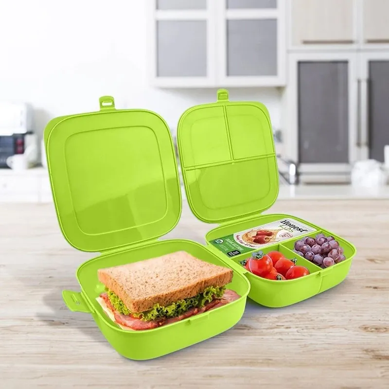 Pojemnik Lunchbox Dzielony 3 Komory 14 l Z Klipsami 16 x 16 cm MEBLIVA