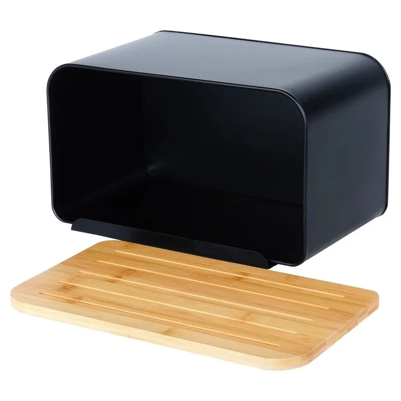 Chlebak Pojemnik Z Deską Bambusową Metalowy 35 x 22 x 20,5 MEBLIVA - Czarny