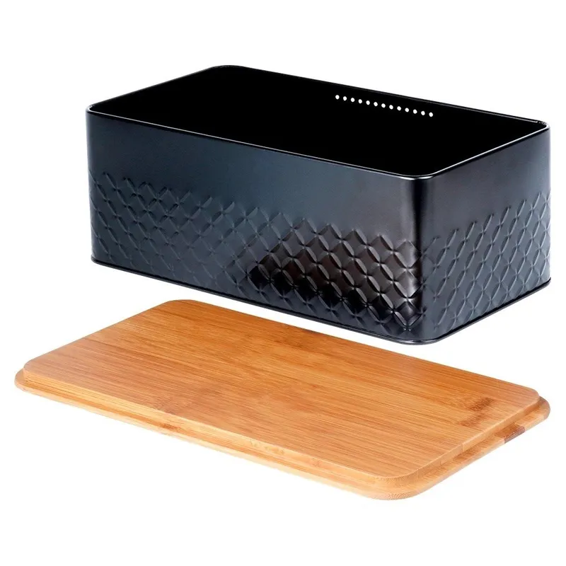 Chlebak Na Pieczywo Chleb Z Deską Metalowy 33,5x18,5x12,5 MEBLIVA - Czarny