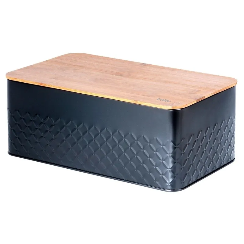 Chlebak Na Pieczywo Chleb Z Deską Metalowy 33,5x18,5x12,5 MEBLIVA - Czarny